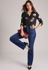 Atwood Floral 3/4 Sleeve Notch Neck Blouse, C1524, small