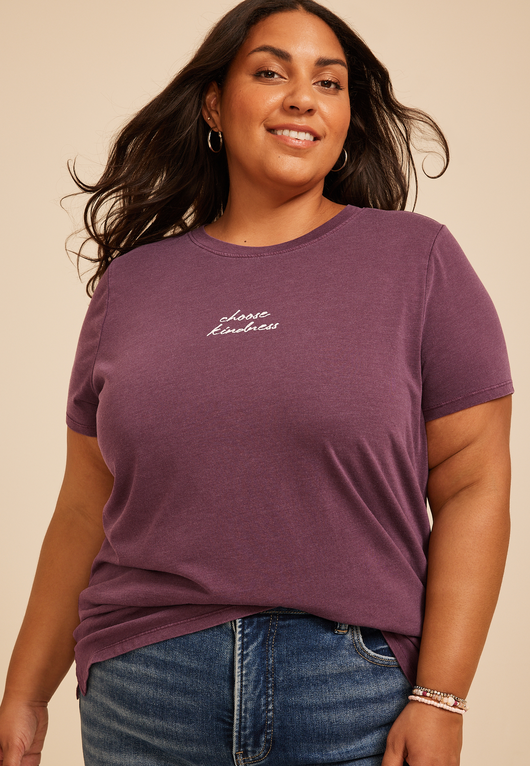 Plus Size Choose Kindness Embroidered Classic Fit Graphic Tee