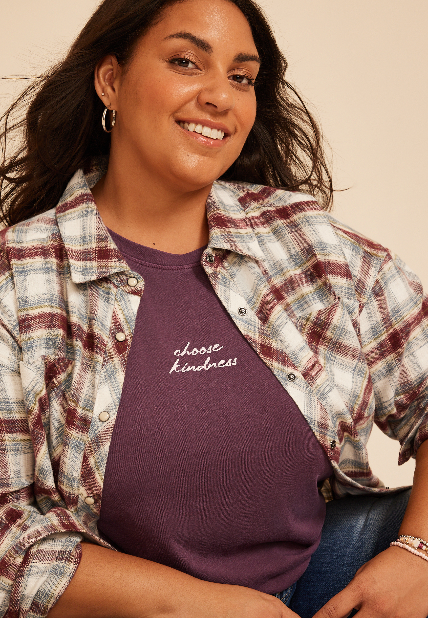 Plus Size Choose Kindness Embroidered Classic Fit Graphic Tee, POTENT PURPLE, large