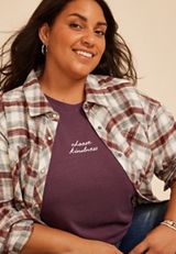 Plus Size Choose Kindness Embroidered Classic Fit Graphic Tee, POTENT PURPLE, small