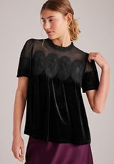 Velvet Crochet Yoke Top, C106, small