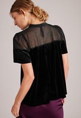 Velvet Crochet Yoke Top, C106, small
