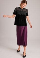 Velvet Crochet Yoke Top, C106, small