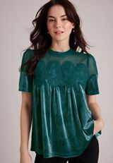 Velvet Crochet Yoke Top, C1149, small