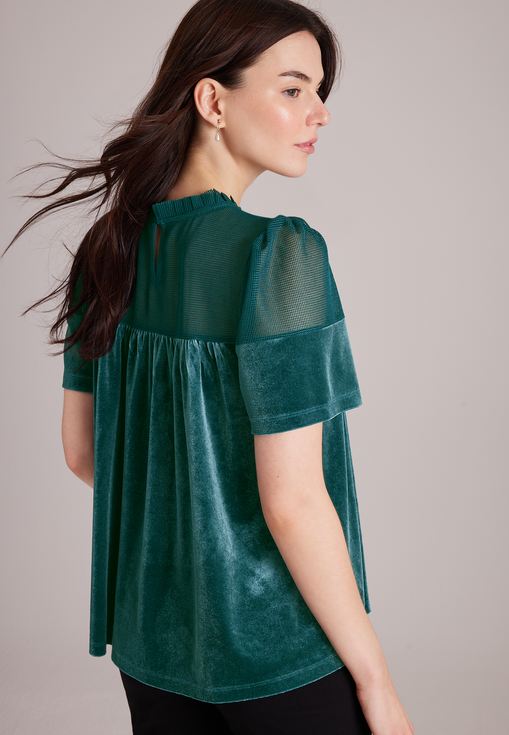 Velvet Crochet Yoke Top, C1149, large