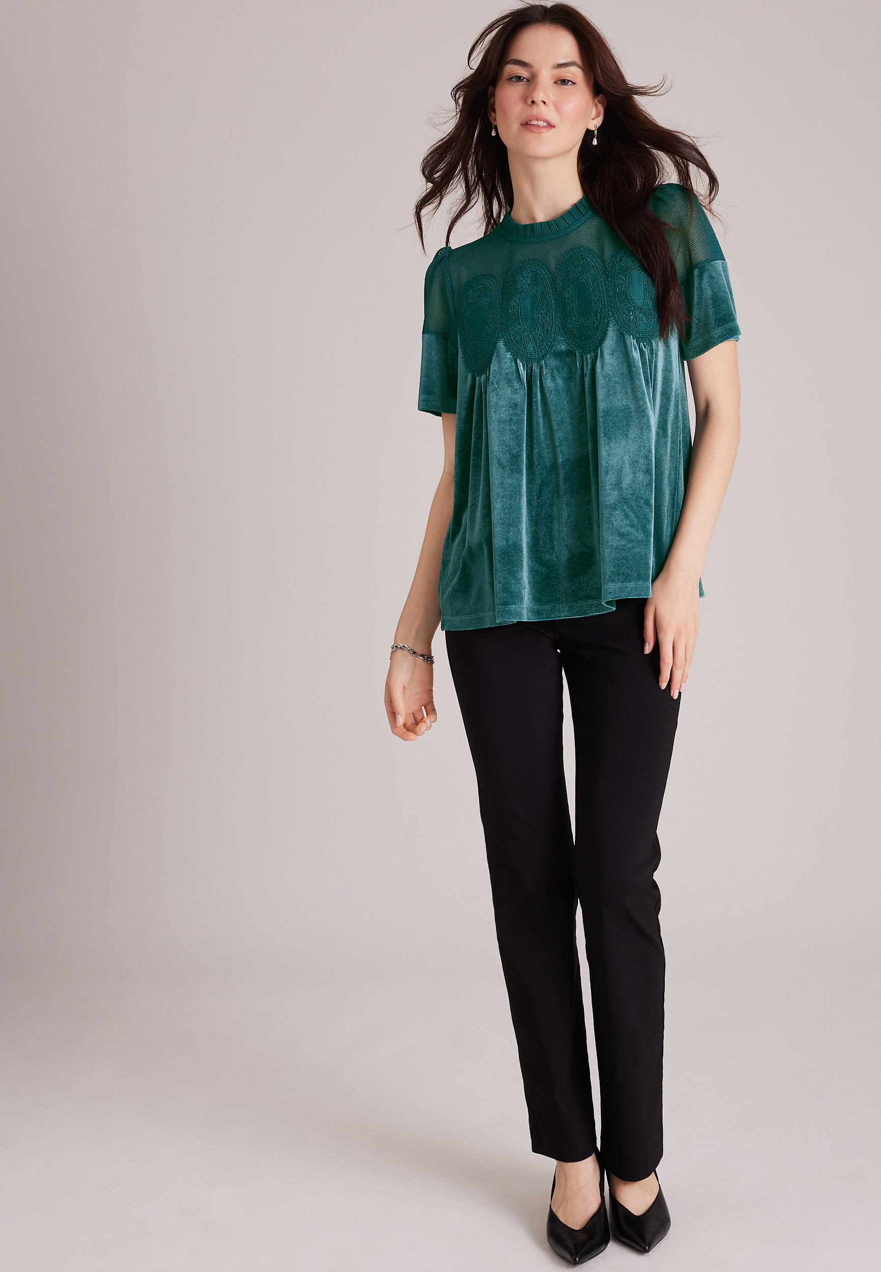 Velvet Crochet Yoke Top, C1149, large