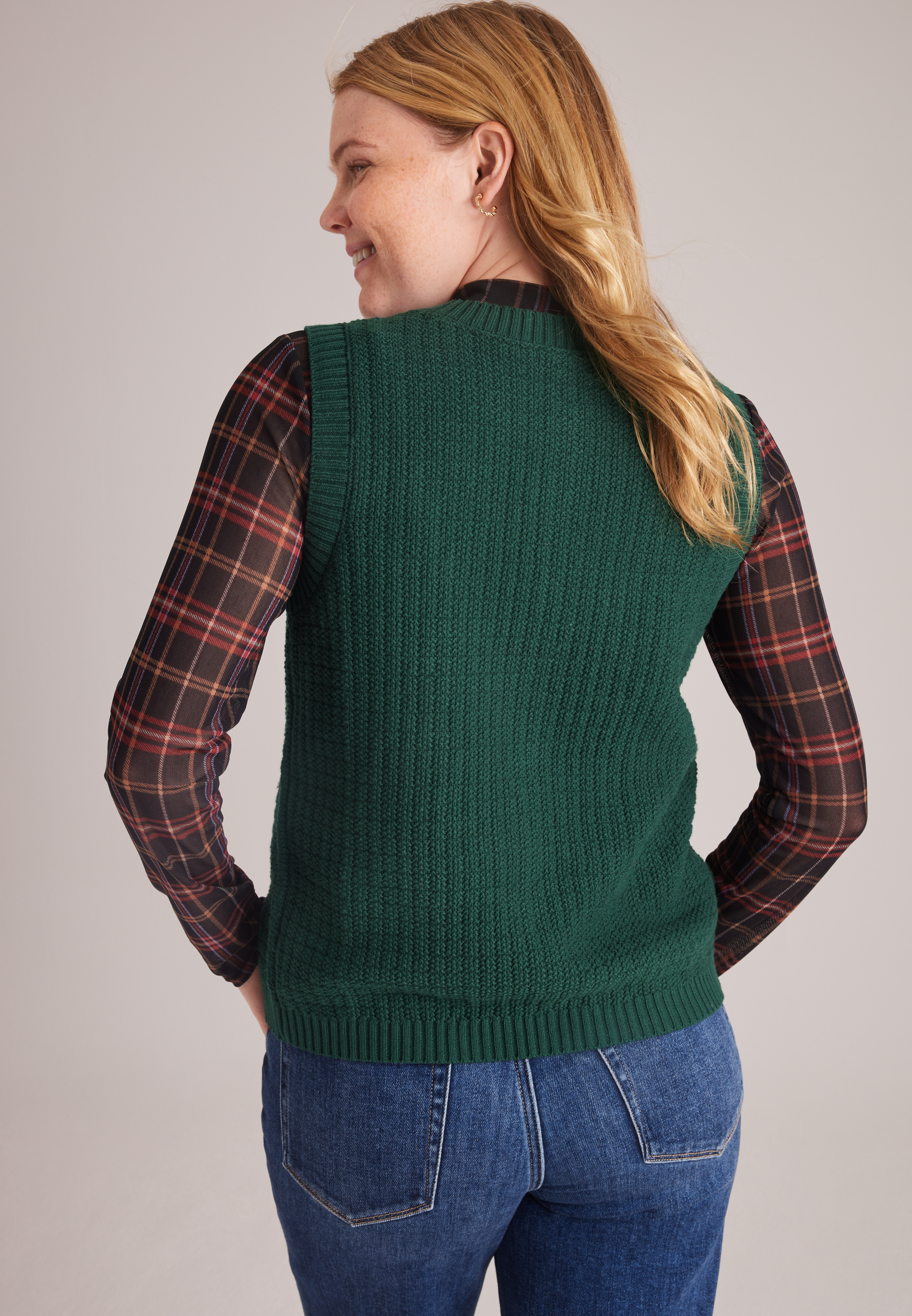 Shaker Stitch Button Front Sweater Vest, C7147, large