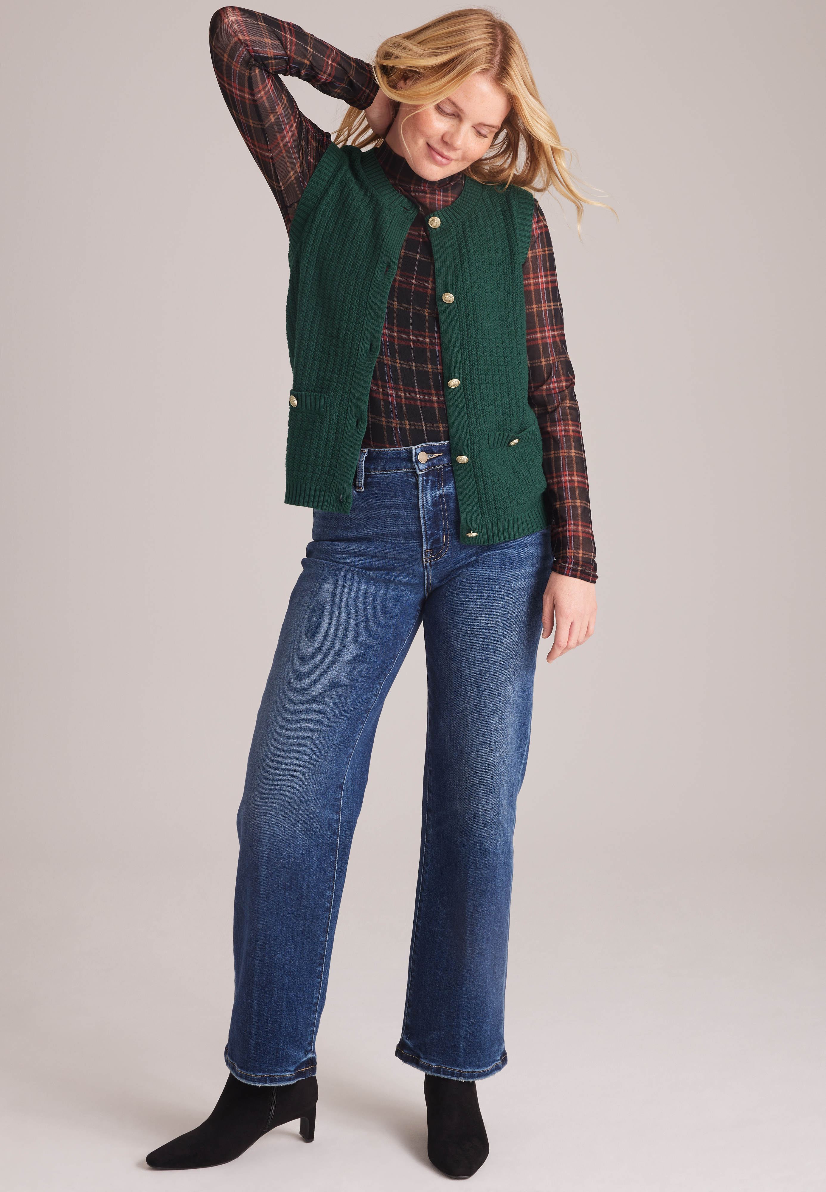 Shaker Stitch Button Front Sweater Vest, C7147, large