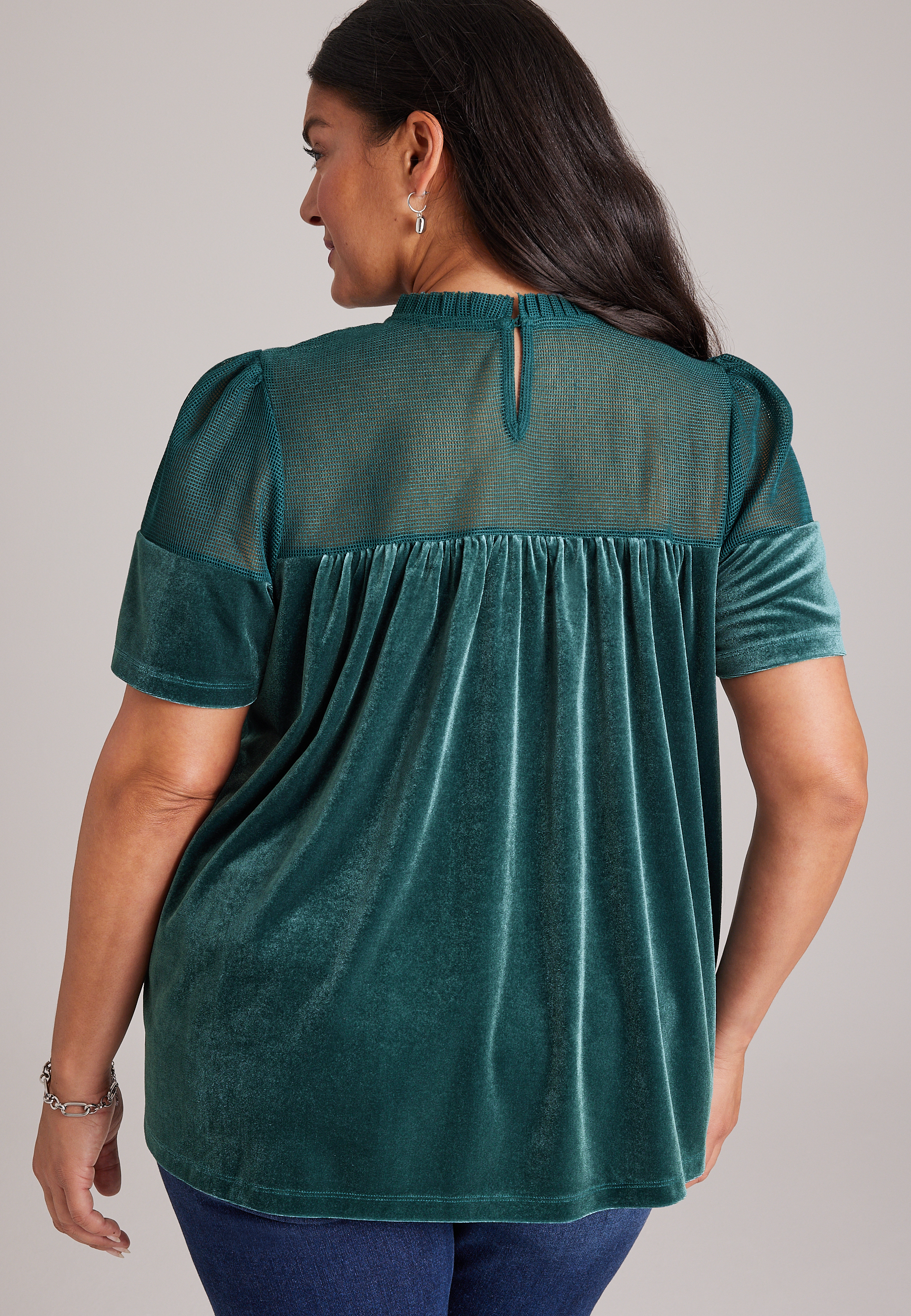 Plus Size Velvet Crochet Yoke Top, C1149, large