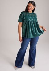 Plus Size Velvet Crochet Yoke Top, C1149, small