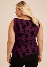 Plus Size Studio Y Floral Flocked Mesh Tank Top, POTENT PURPLE, small
