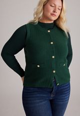 Plus Size Shaker Stitch Button Front Sweater Vest, C7147, small