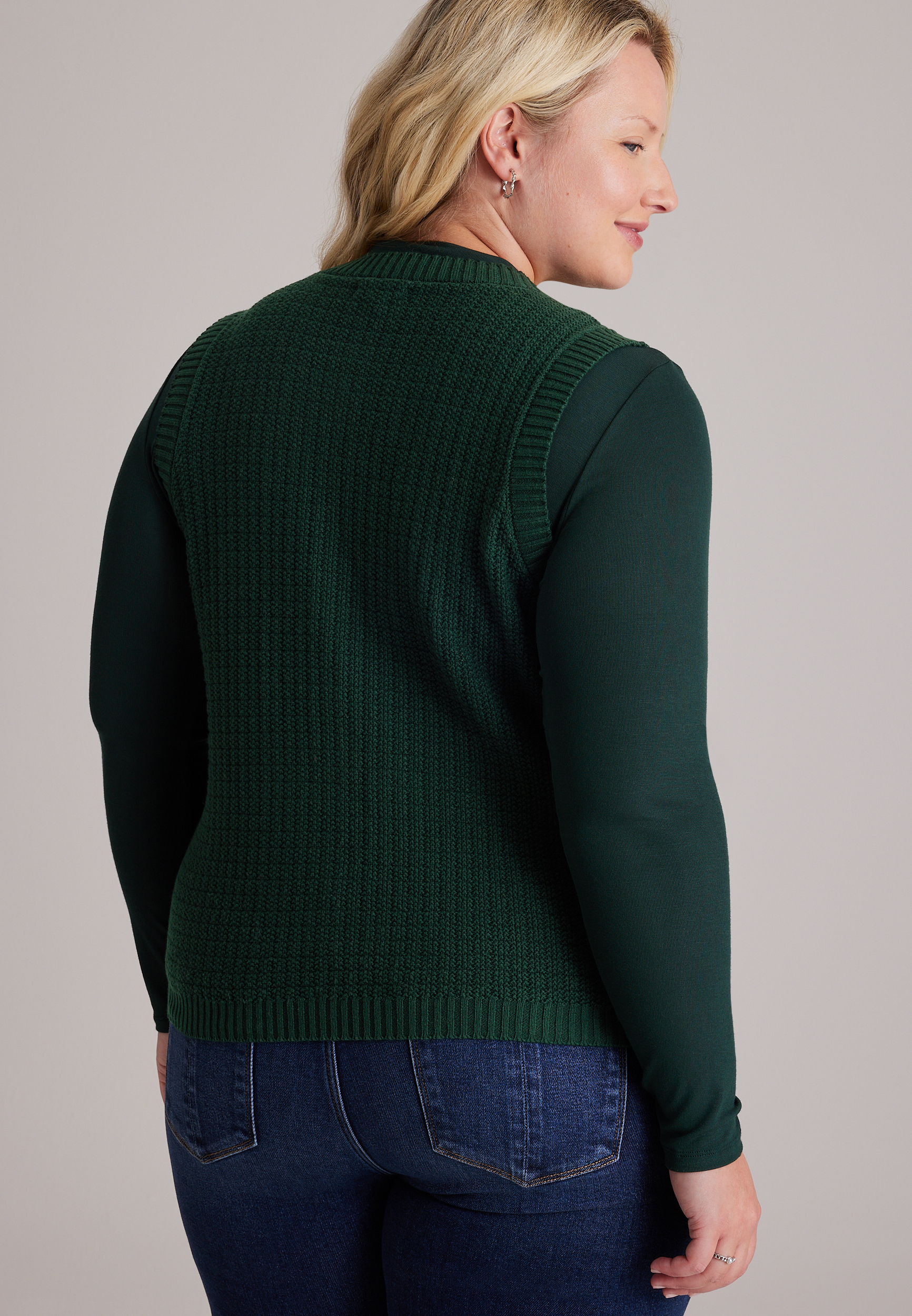 Plus Size Shaker Stitch Button Front Sweater Vest, C7147, large