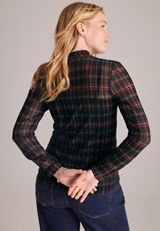 Plaid Sheer Mesh Mock Neck Top, C1756, small