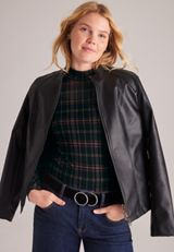 Plaid Sheer Mesh Mock Neck Top, C1756, small