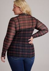 Plus Size Plaid Sheer Mesh Mock Neck Top, C1756, small