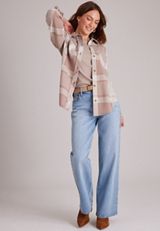 Knit Jacquard Plaid Button Front Shirt, C1265, small