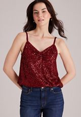 Sequin Cinch V Neck Cami, C1882, small