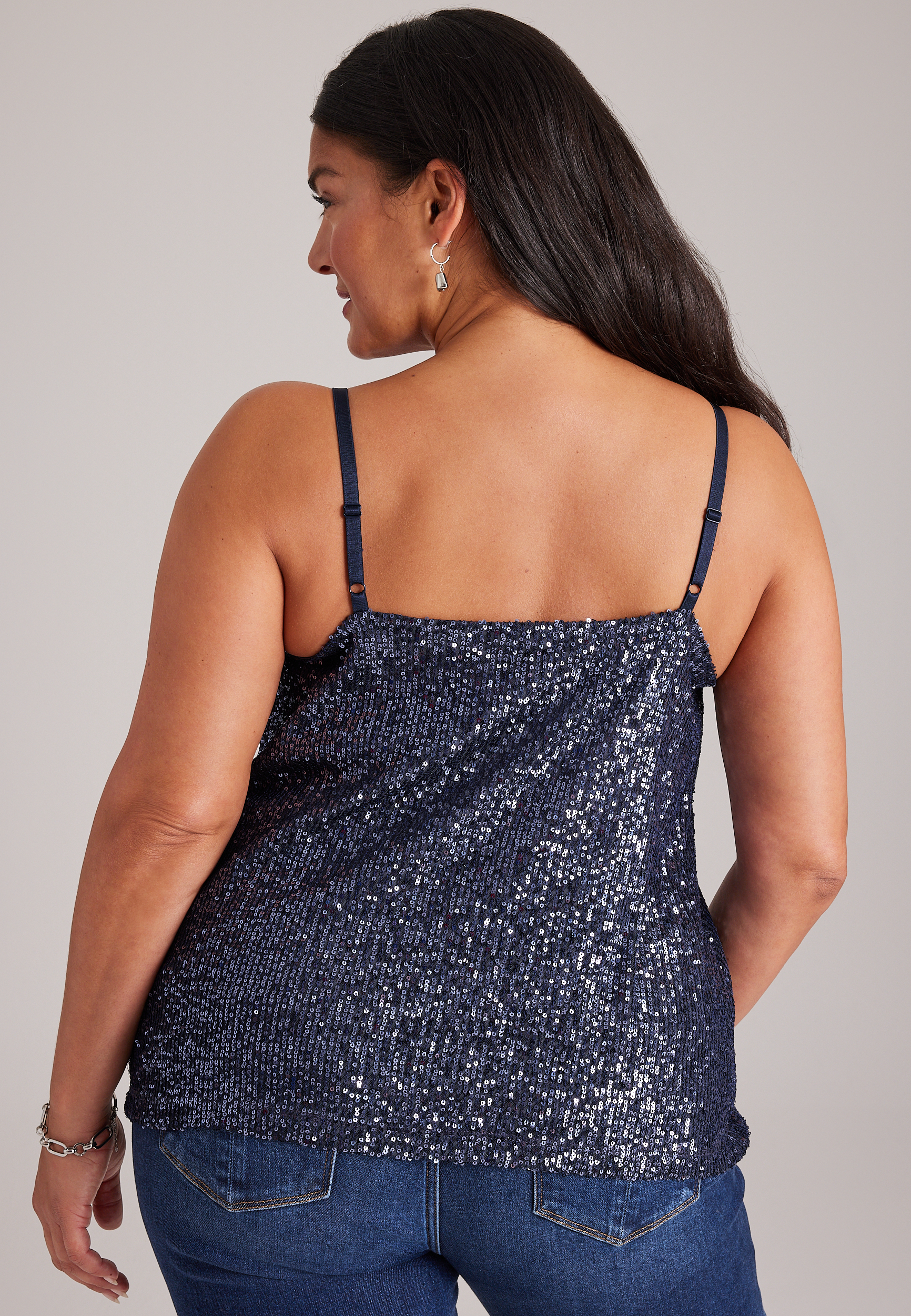 Plus Size Sequin Cinch V Neck Cami, C6125, large