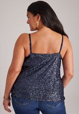 Plus Size Sequin Cinch V Neck Cami, C6125, small
