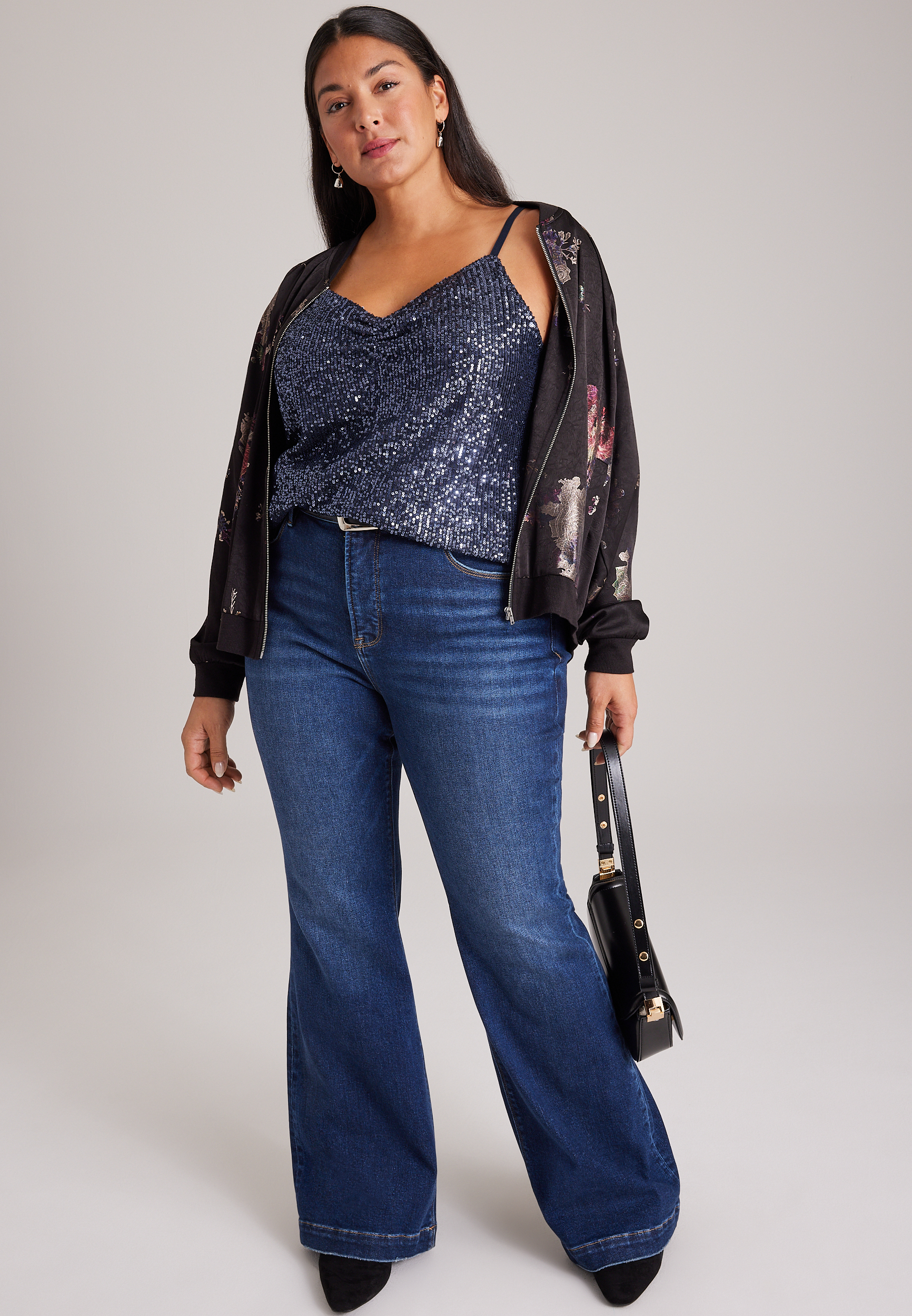 Plus Size Sequin Cinch V Neck Cami, C6125, large