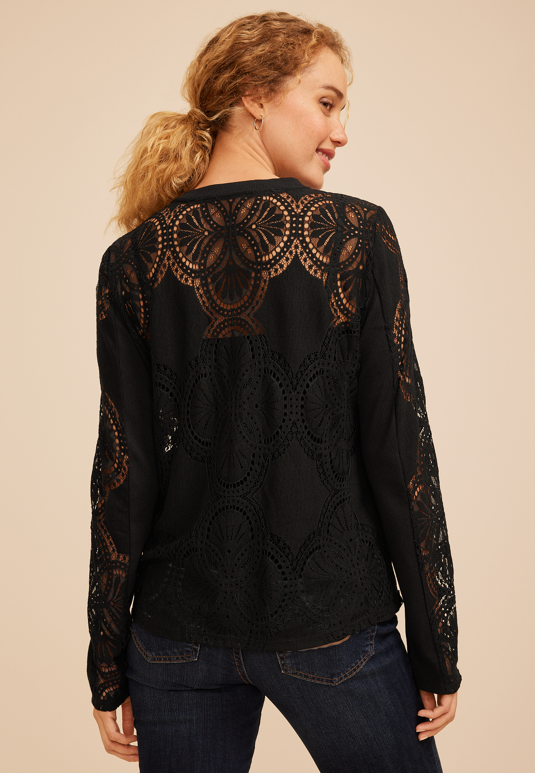 Lace Button Front Blouse, C106, large