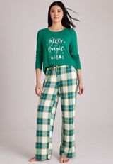 Merry And Bright Long Sleeve Top And Wide Leg Pajama, C6146, small