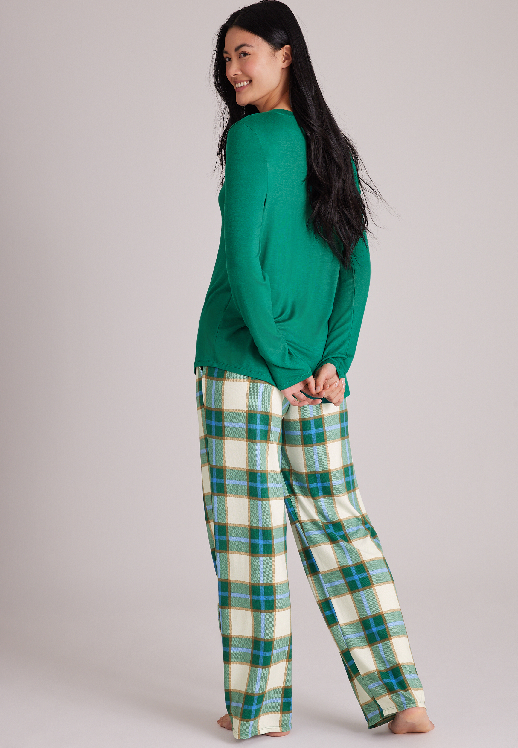 Merry And Bright Long Sleeve Top And Wide Leg Pajama, C6146, large