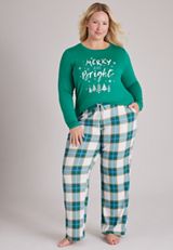 Plus Size Merry And Bright Long Sleeve Top And Wide Leg Pajama, C6146, small