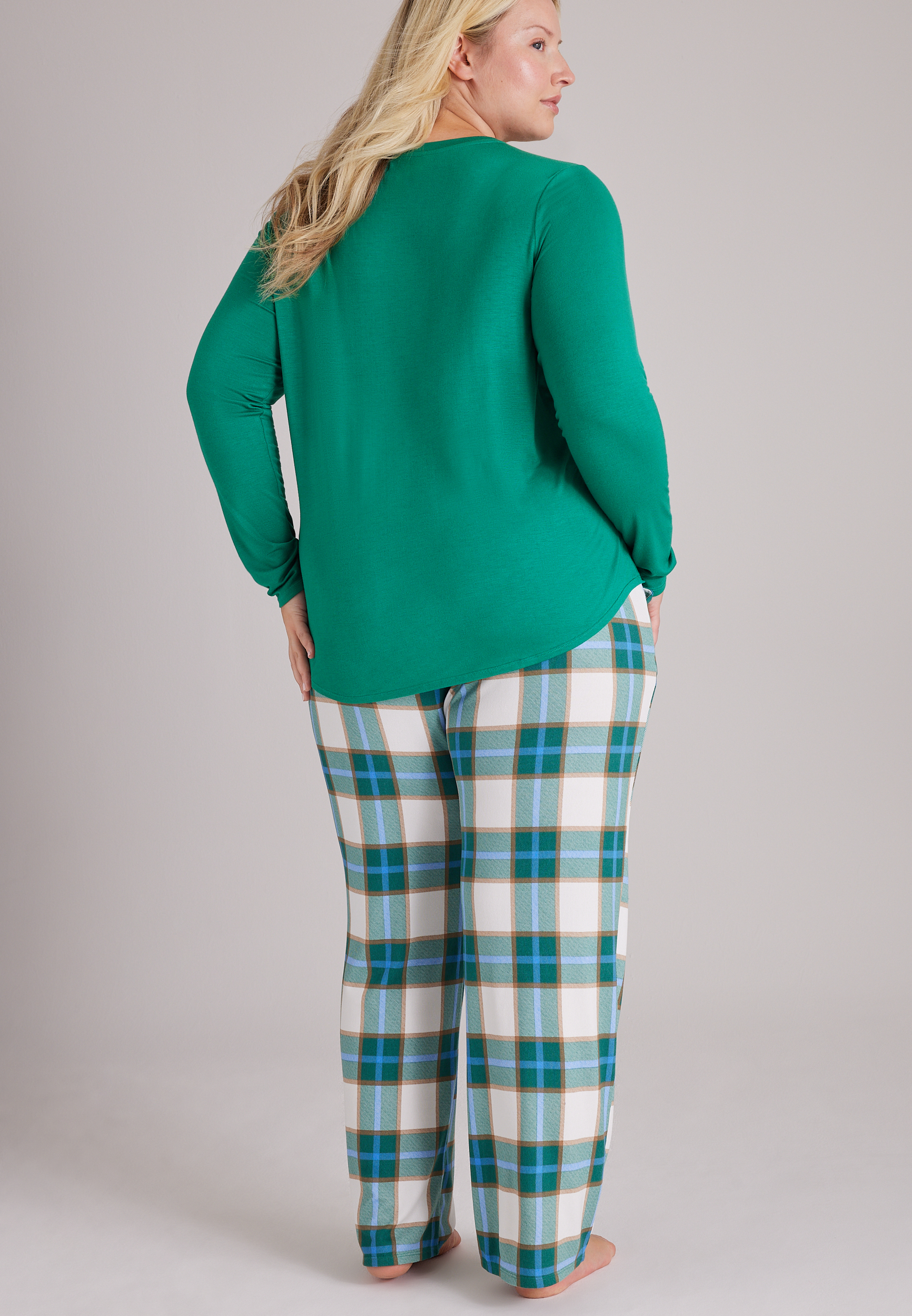 Plus Size Merry And Bright Long Sleeve Top And Wide Leg Pajama, C6146, large