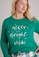 Plus Size Merry And Bright Long Sleeve Top And Wide Leg Pajama, C6146, small