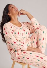 Plus Size Christmas Tree Hacci Jogger Pajama Set, C4731, small