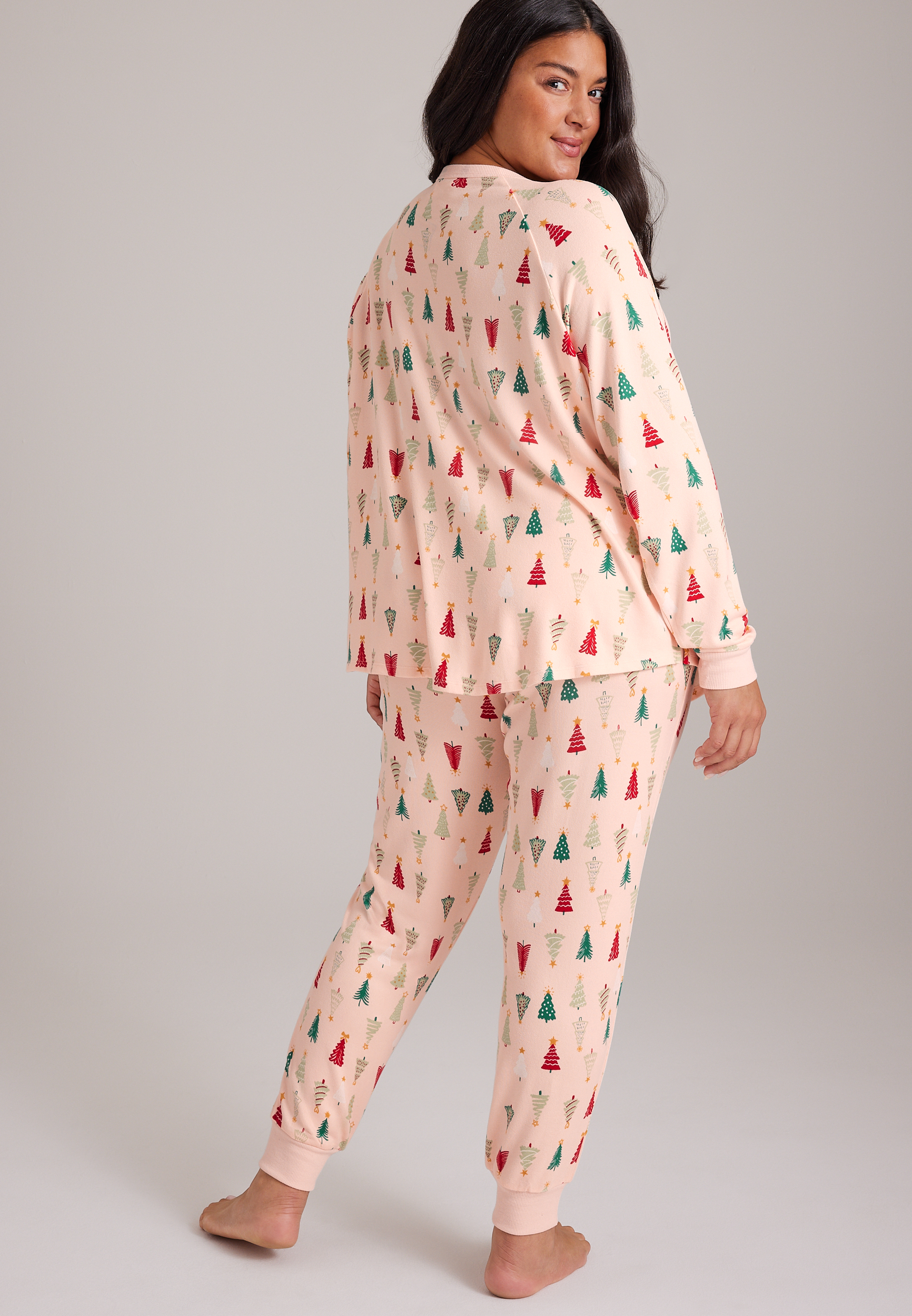 Plus Size Christmas Tree Hacci Jogger Pajama Set, C4731, large