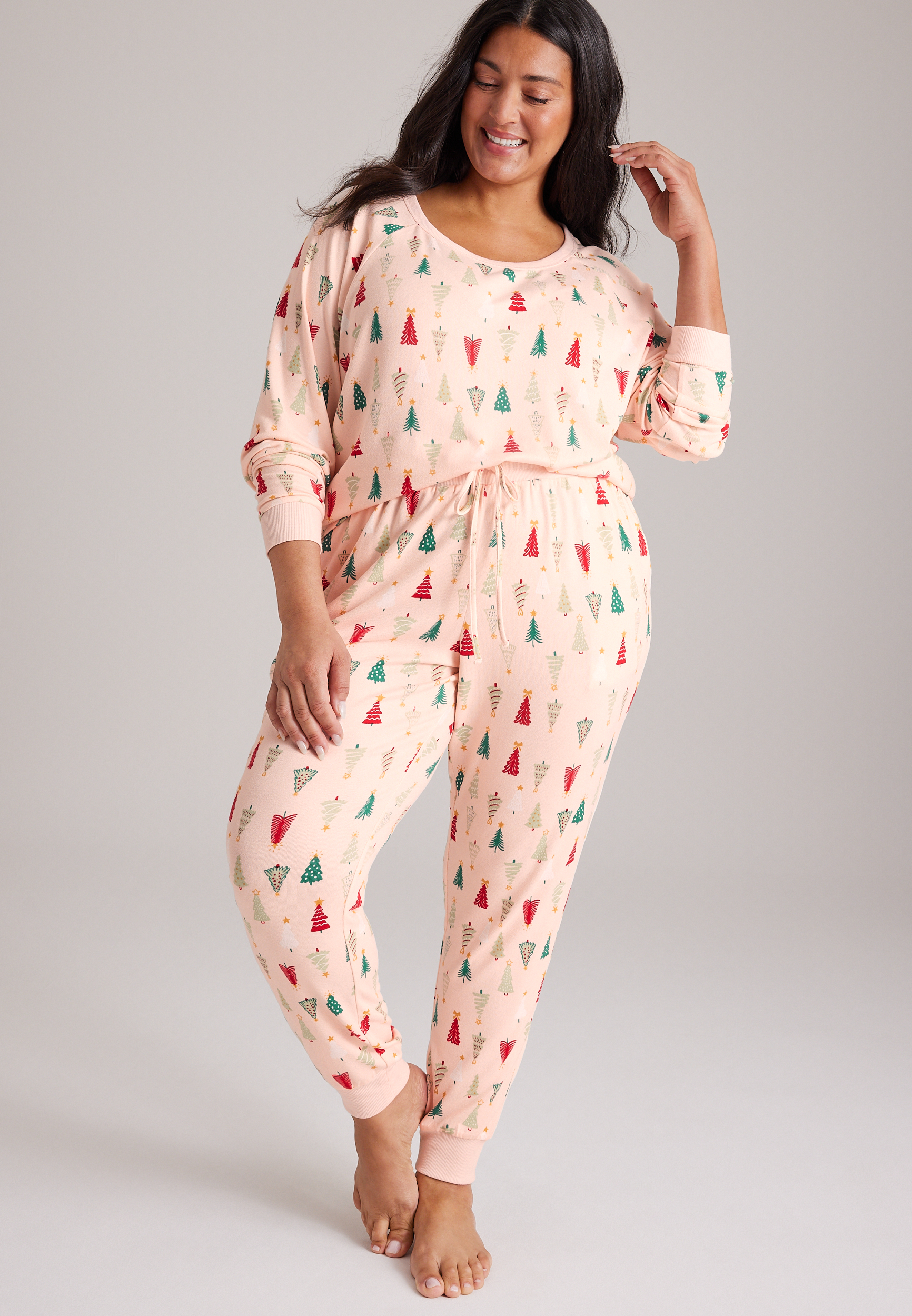 Plus Size Christmas Tree Hacci Jogger Pajama Set, C4731, large