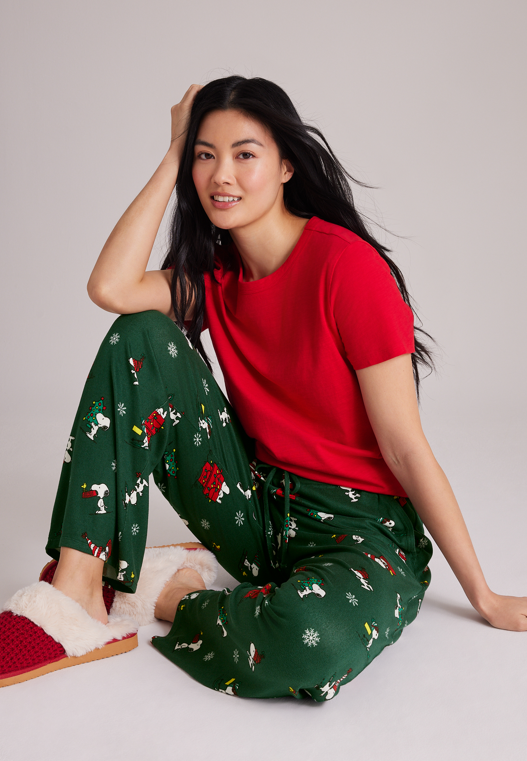 Peanuts Snoopy Holiday Hacci Wide Leg Pajama Pants, C5273, large