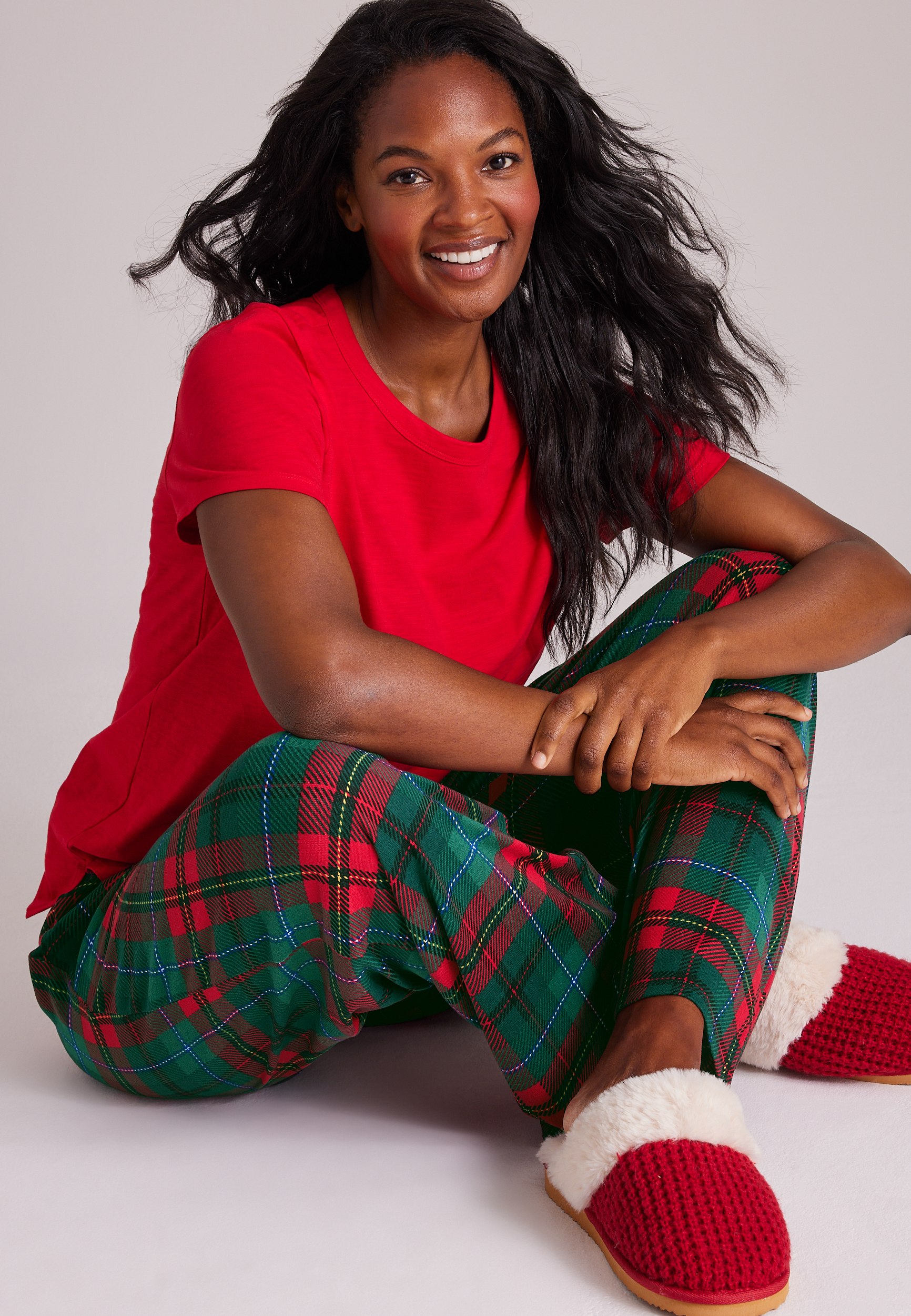 Holiday Plaid Hacci Wide Leg Pajama Pants, C5273, large
