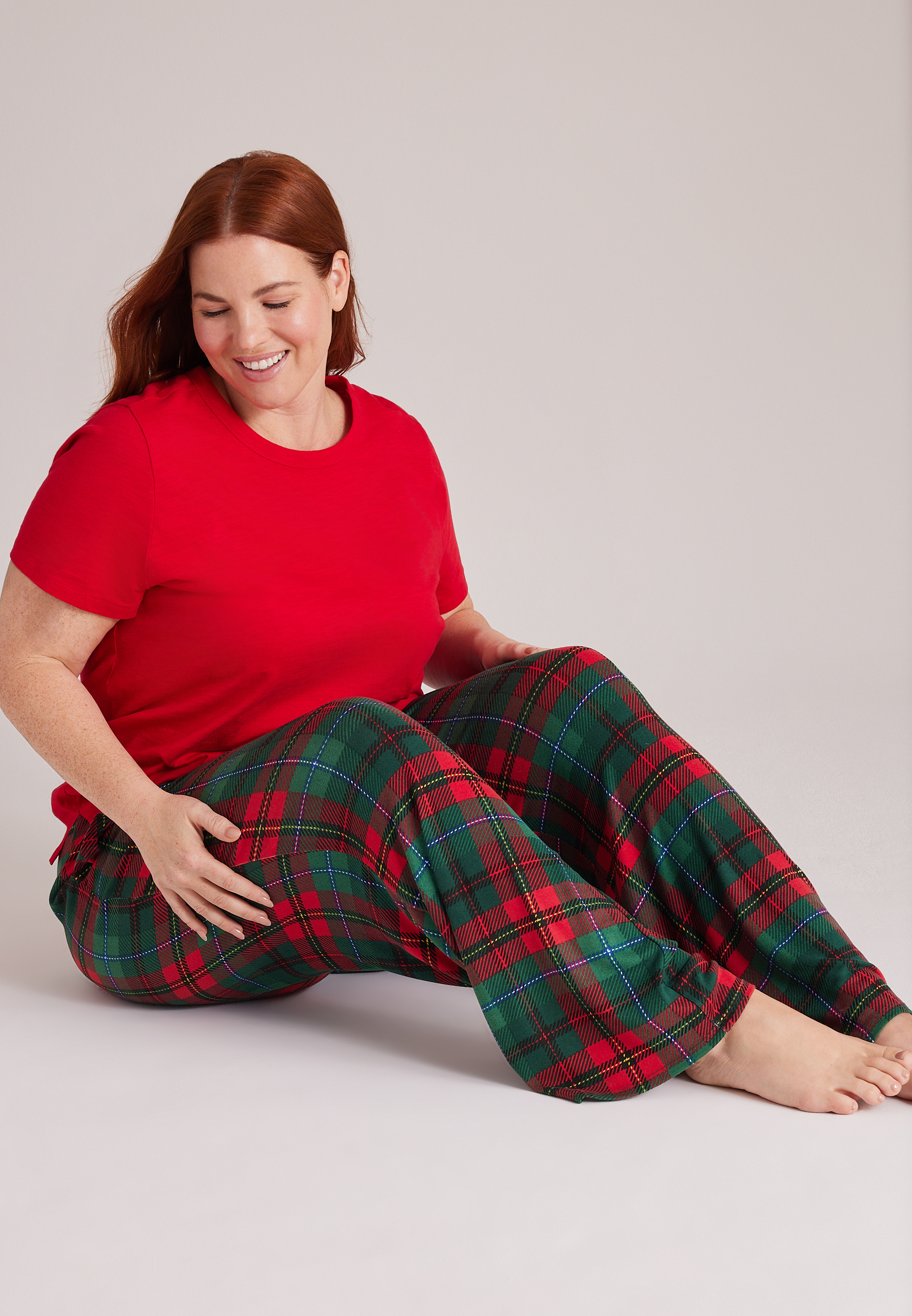 Plus Size Holiday Plaid Hacci Wide Leg Pajama Pants, C5273, large