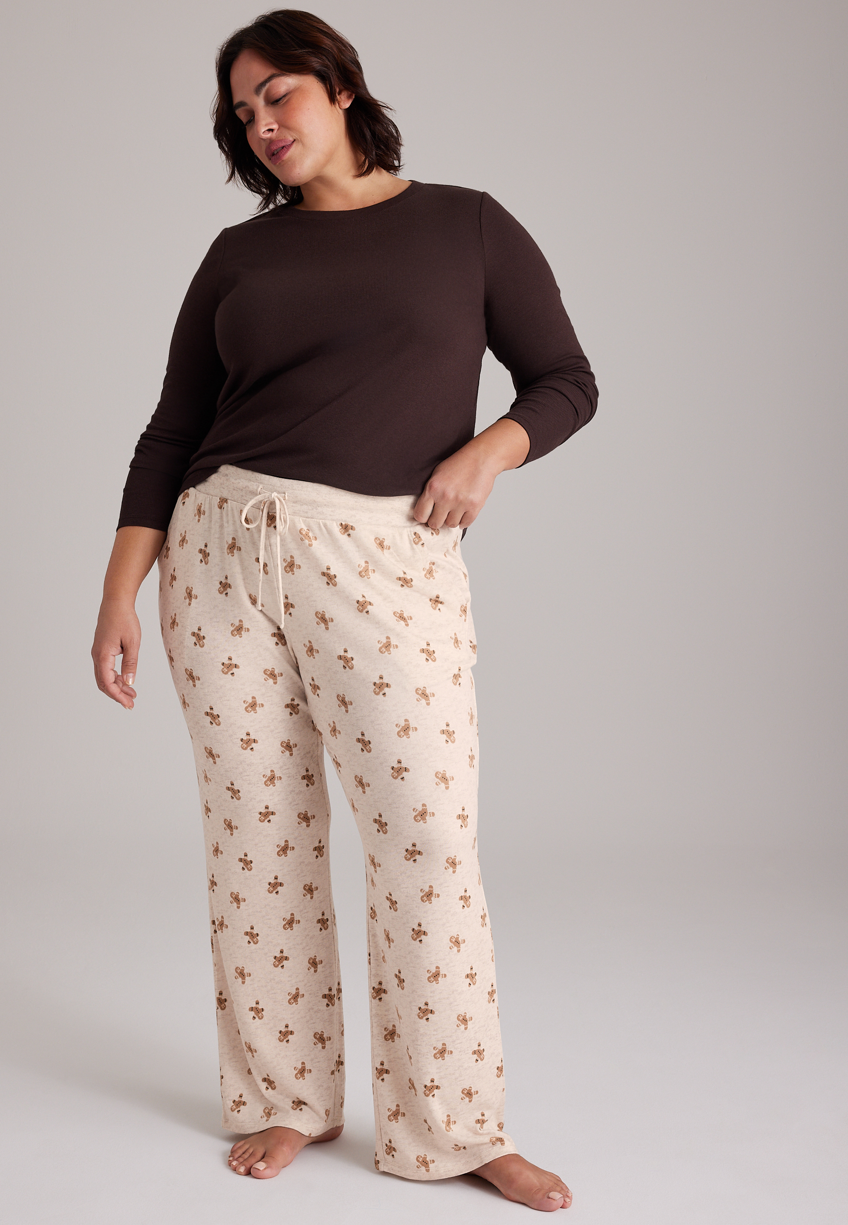 Plus Size Gingerbread Hacci Wide Leg Pajama Pants, C5249, large