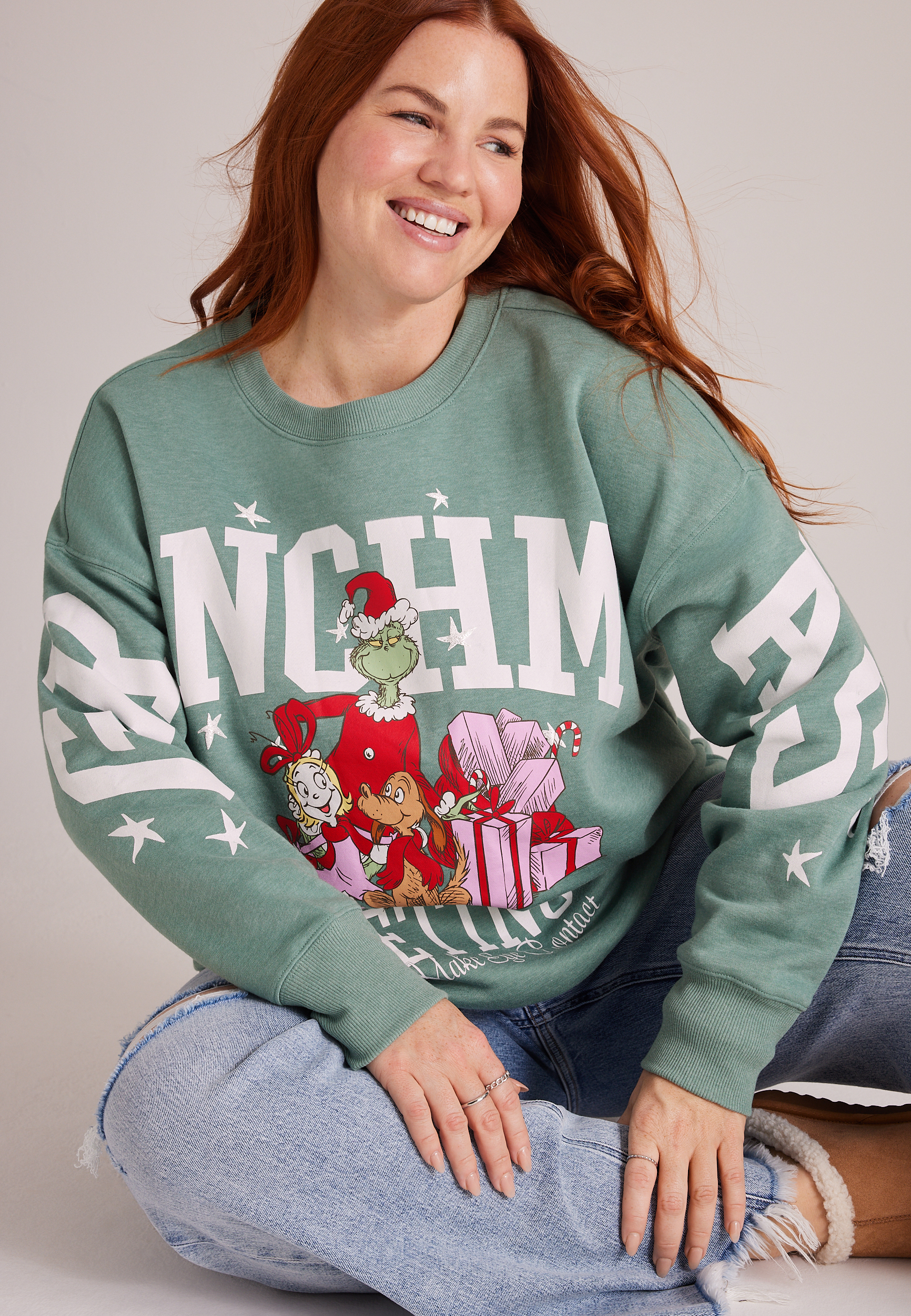 Plus Size Grinchmas Greetings Graphic Sweatshirt, C4397, large
