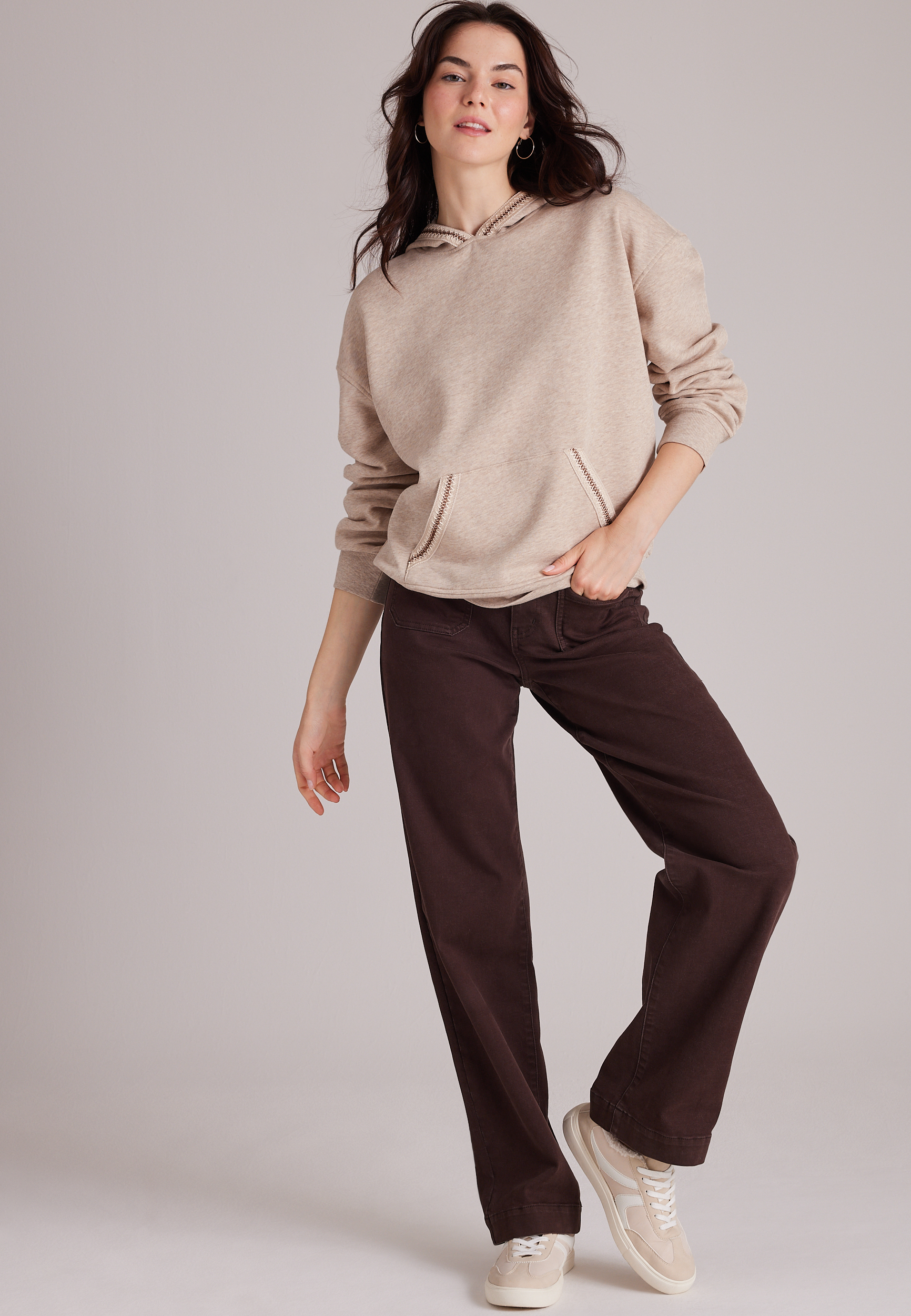 Whipstitch Trim Hoodie, C2445, large