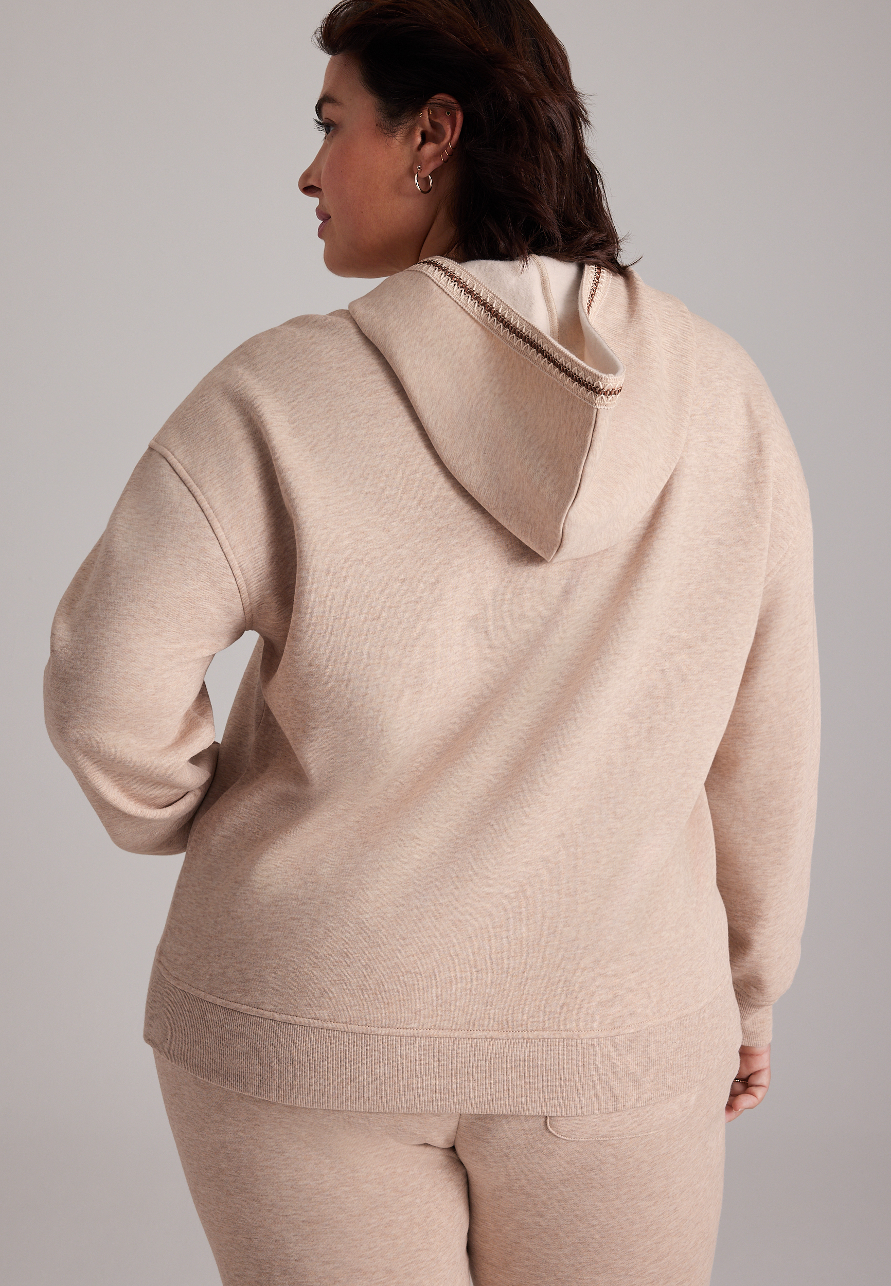 Plus Size Whipstitch Trim Hoodie, C2445, large
