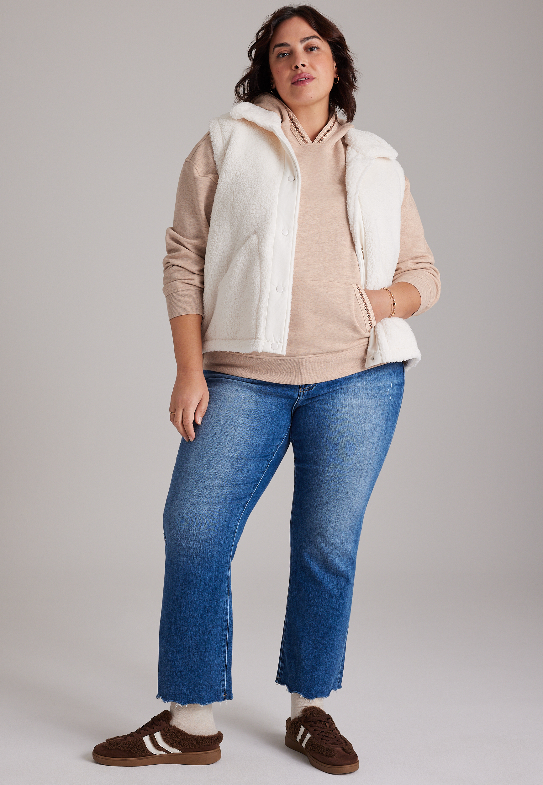 Plus Size Whipstitch Trim Hoodie, C2445, large