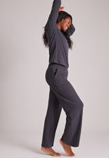 Cozy Henley Long Sleeve Top And Wide Leg Pajama Pants, C6125, small