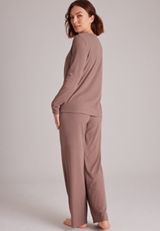 Cozy Henley Long Sleeve Top And Wide Leg Pajama Pants, C9247, small