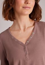 Cozy Henley Long Sleeve Top And Wide Leg Pajama Pants, C9247, small