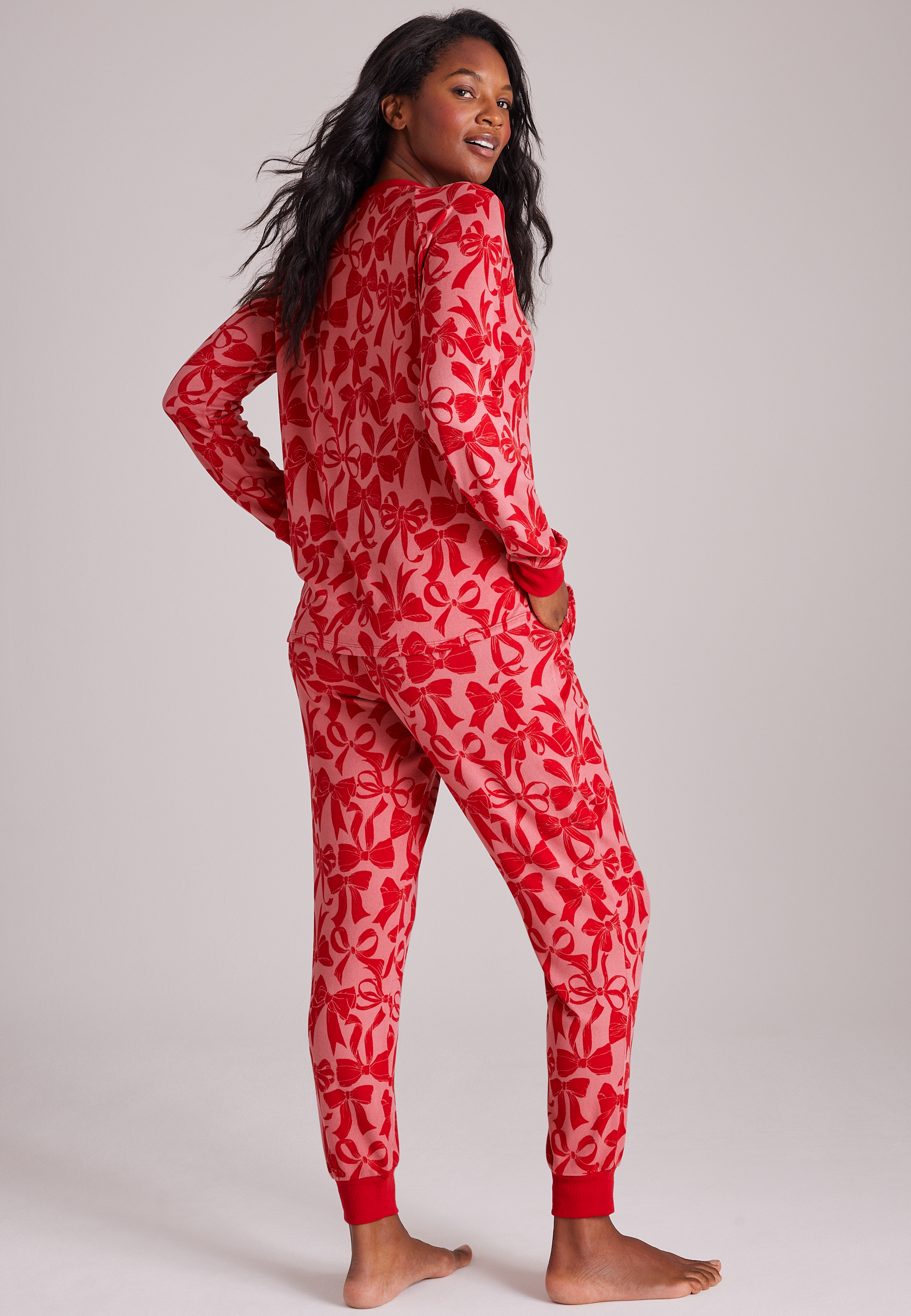 Bow Print Hacci Jogger Pajama Set, C5679, large