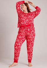 Plus Size Bow Print Hacci Jogger Pajama Set, C5679, small