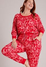 Plus Size Bow Print Hacci Jogger Pajama Set, C5679, small