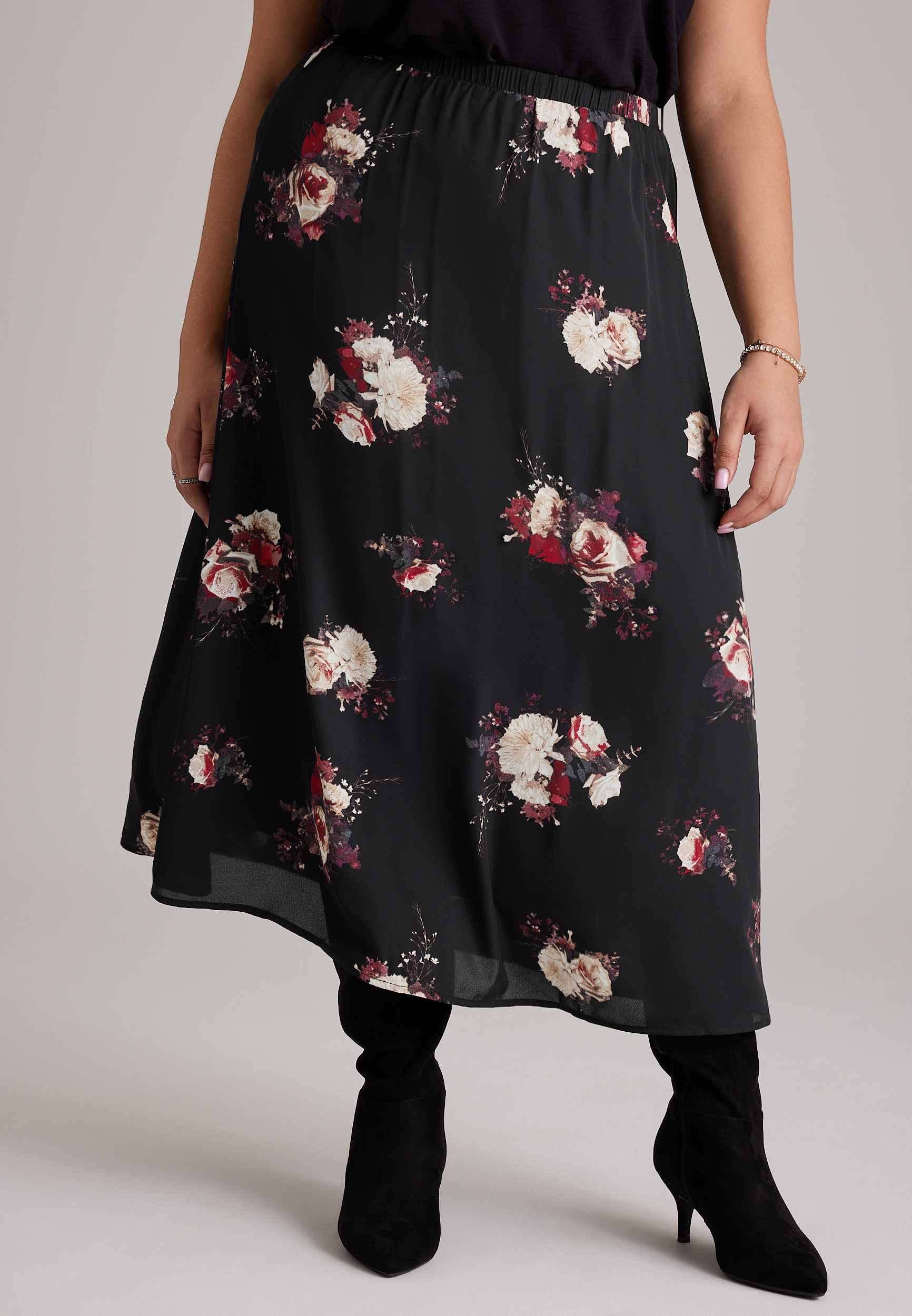 Plus Size Floral High Rise Maxi Skirt, C1756, large