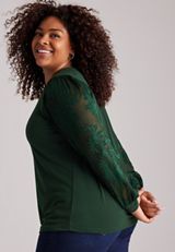 Plus Size V-Neck Floral Mesh Sleeve Blouse, C7147, small